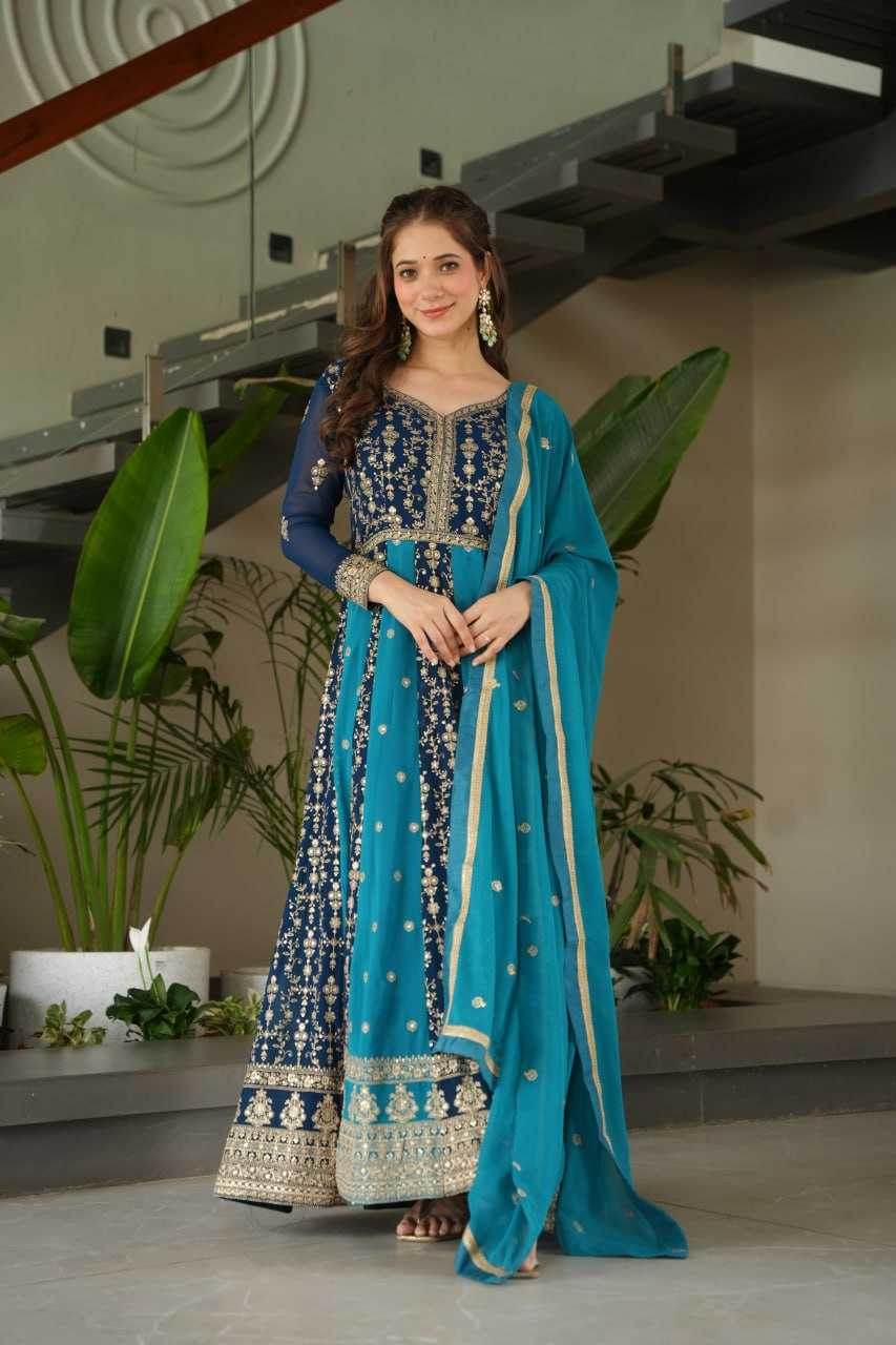 Faux Blooming Gown With Dupatta Sequin Gowns - MYLUXURY LANE ENTERPRISE